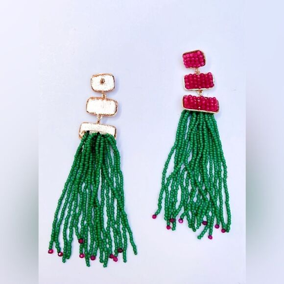 Beaded tassel drop earrings A127 - Picture 4 of 5
